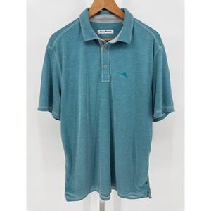 Tommy Bahama Men's Blue Striped Short Sleeve‎ Polo Shirt Casual Soft
